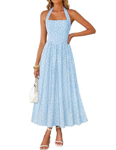 Amazon.com: ZESICA Women's Summer Sleeveless Floral Maxi Dresses 2026 Halter Neck Flowy A Line Fo... | Amazon (US)