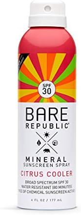 Bare Republic Mineral Sunscreen & Sunblock Spray with Zinc Oxide, Broad Spectrum SPF 30, Citrus Cool | Amazon (US)