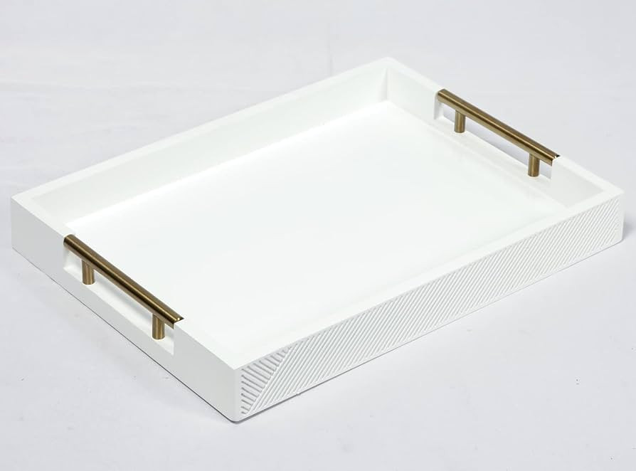 Serving Tray with Polished Metal Handles, 16.5''x12'' Rectangle Coffee Table Tray, Modern Decorat... | Amazon (US)