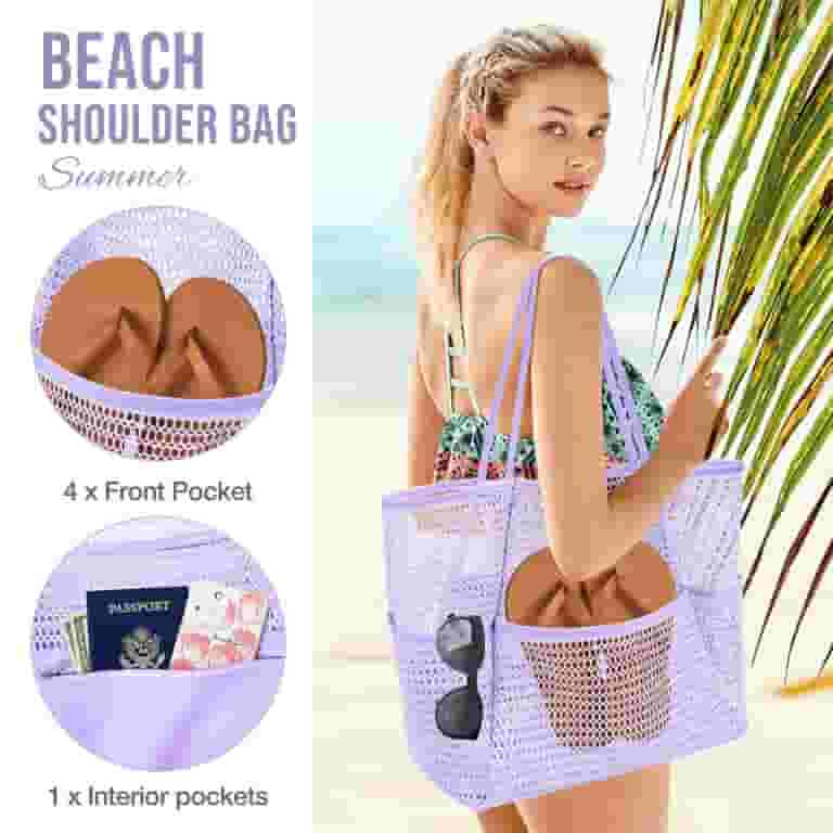 KPX Mesh Beach Bag for Women, Beach Tote Large Foldable Mesh Swim Bag with Pockets | Sandproof | ... | Walmart (US)