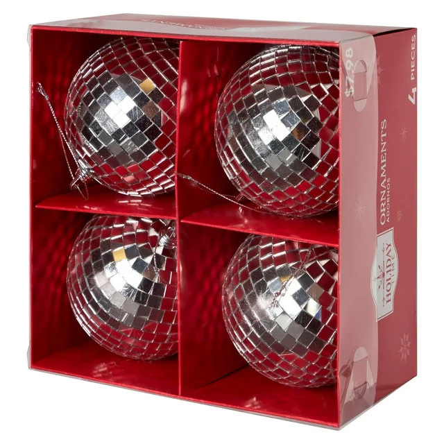 Silver Disco Ball Christmas Ball Hanging Ornaments, 4 Pack, by Holiday Time | Walmart (US)