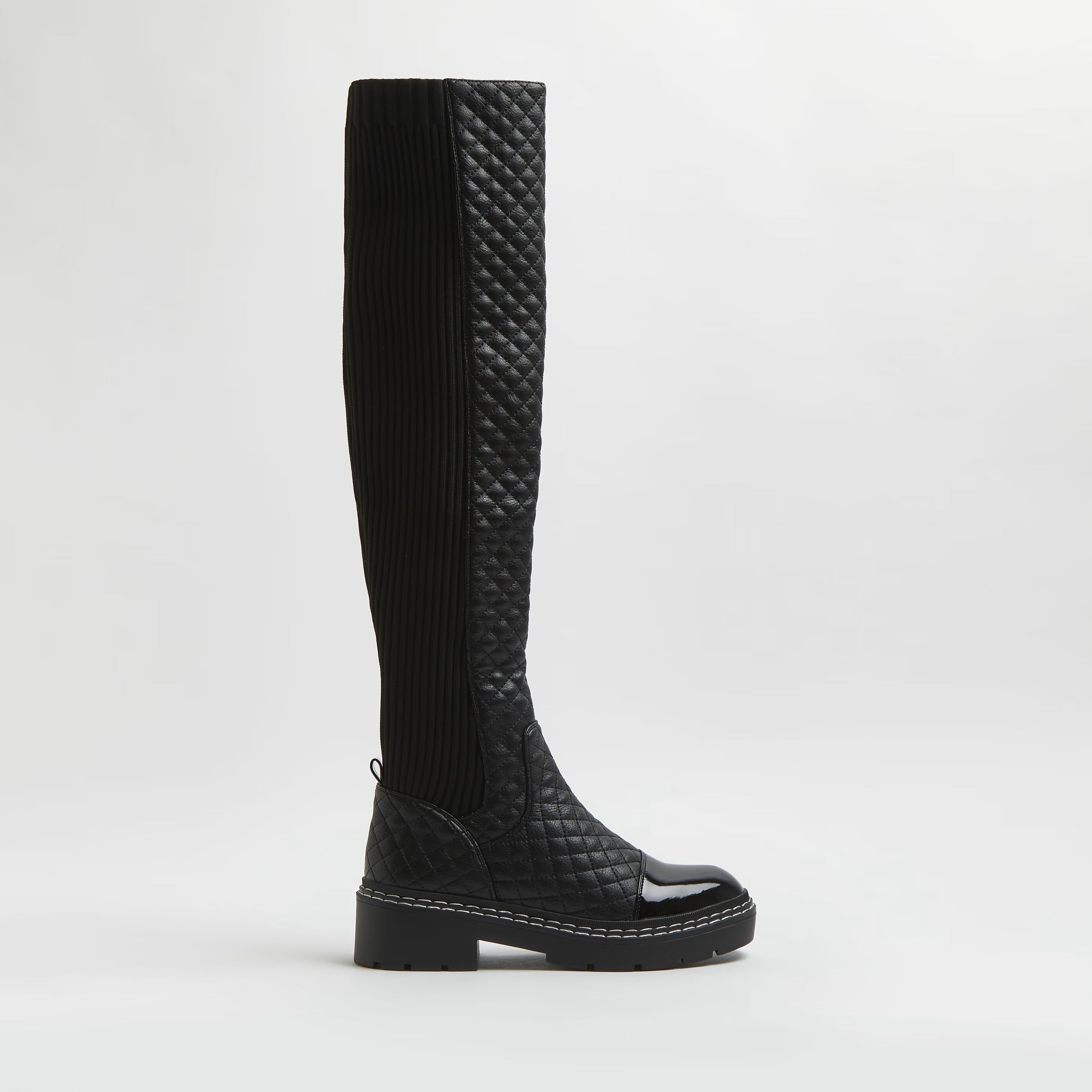 River Island Womens Black quilted knee high boots | River Island (UK & IE)