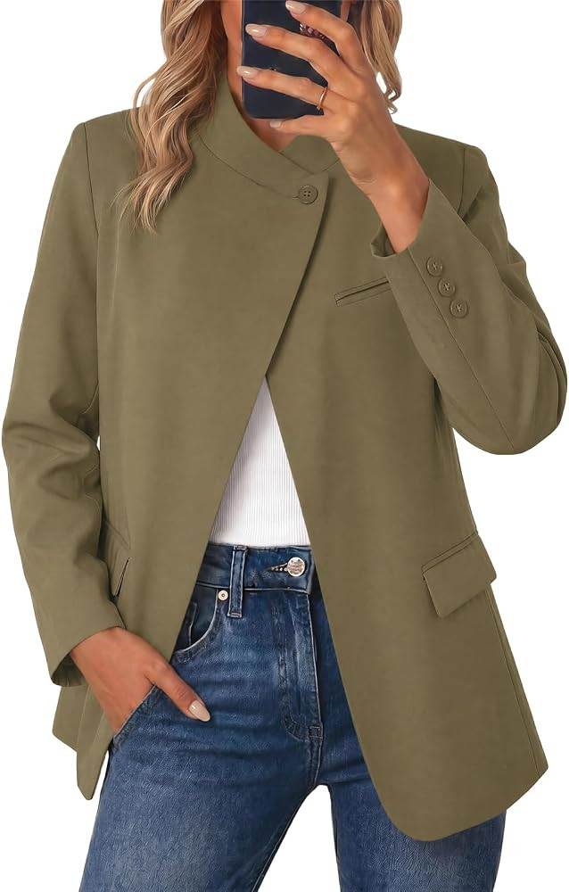 Cicy Bell Women Plaid Blazer Business Stand Collar Open Front Suit Jacket | Amazon (US)