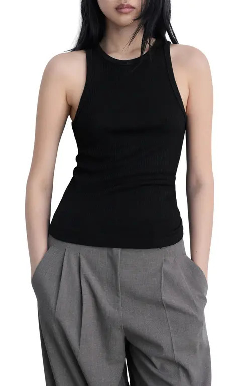 MANGO Fine Rib Knit Tank in Black at Nordstrom, Size X-Small | Nordstrom