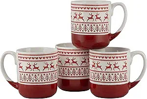 10 Strawberry Street Embossed Reindeer Ceramic Mug, Set of 4 (Red), S4MUG-XMAS | Amazon (US)