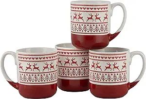 10 Strawberry Street Embossed Reindeer Ceramic Mug, Set of 4 (Red), S4MUG-XMAS | Amazon (US)
