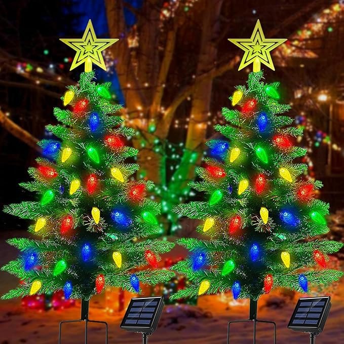 2-Pack 3.6FT Solar Christmas Tree Outdoor Christmas Decorations, 8 Modes Solar Xmas Tree Lights w... | Amazon (US)
