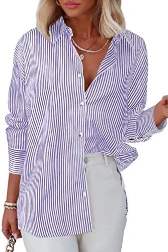 Diosun Womens Striped Button Down Shirts Classic Long Sleeve Stylish Collared Office Work Blouses... | Amazon (US)