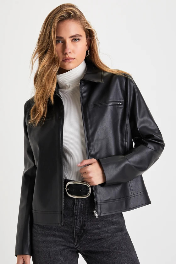 Undoubtedly Iconic Black Vegan Leather Collared Moto Jacket | Lulus (US)