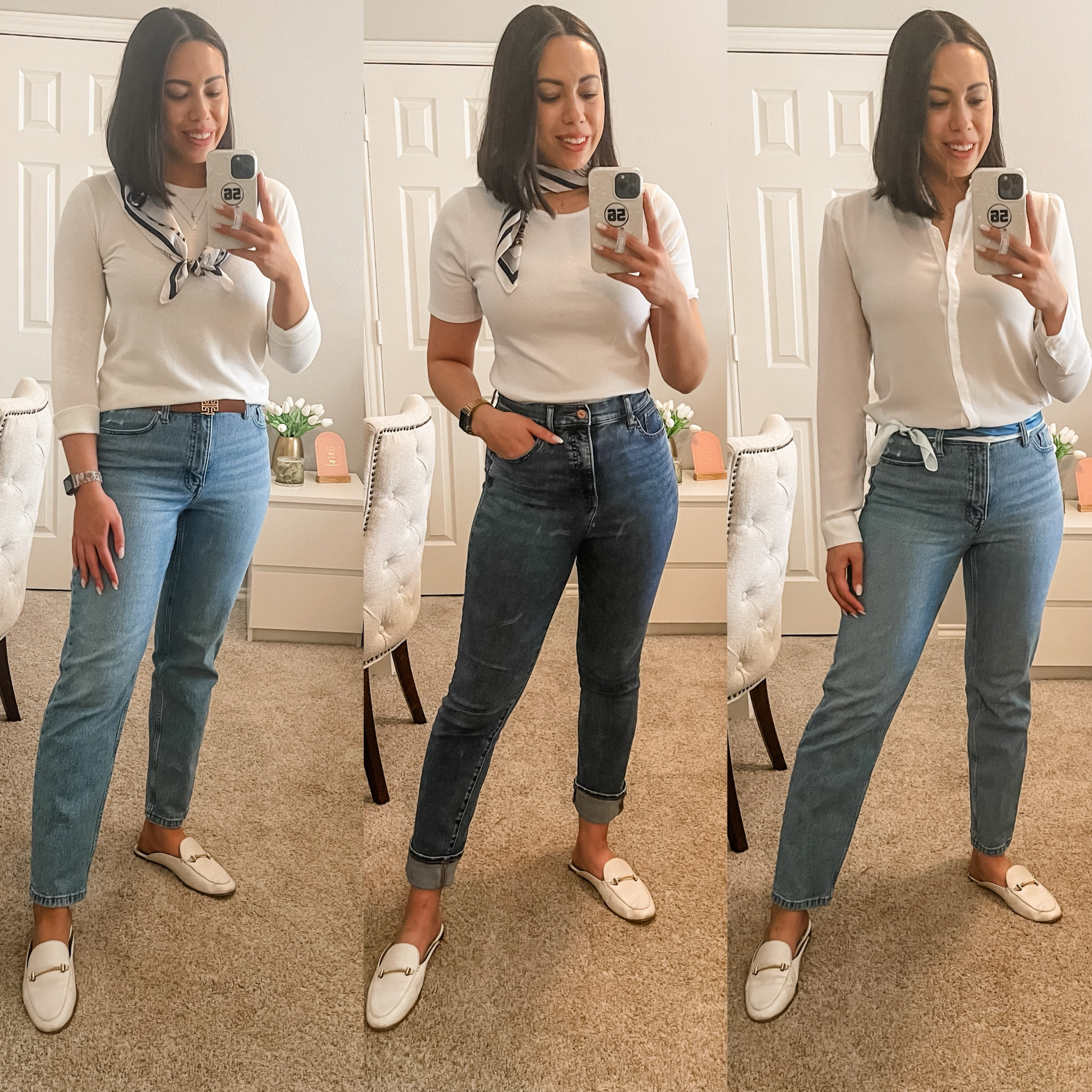 Three Ways to Style a Silk Scarf: Over the Shoulders, Neck Tie & Belt

- Sweater: Size Medium 
- White Tee: Size Medium 
- White Button Down: Size Small 
- Straight Jeans: Size 27/4
- Slim Jeans: Size 6
- White Mules: Size 8 1/2 - Sized Up 1/2 Size 

#LTKstyletip #LTKSeasonal #LTKfindsunder50