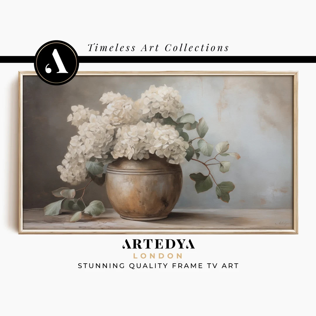 Vintage Still Life Hydrangea Neutral Tones Digital Download Samsung Frame TV Art Collection 'tran... | Etsy (US)