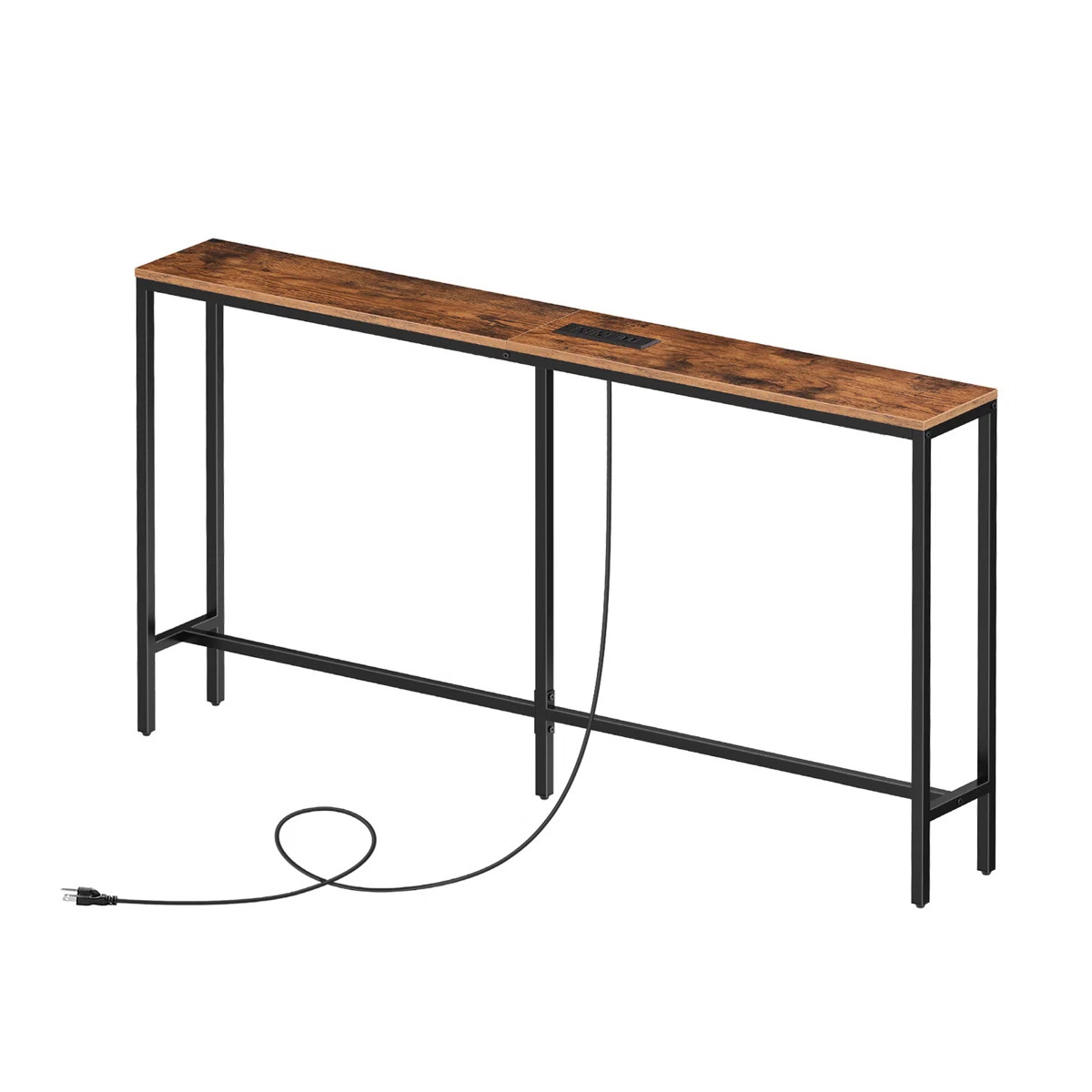 Rustic Console Table With Charging Station Narrow Sofa Table Behind Couch Table With Outlets And ... | Wayfair North America