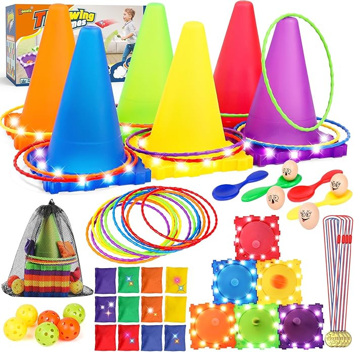 49PCS Carnival Games Outdoor Combo Set for Kids with LED Light, Plastic Cones Obstacle Course Bea... | Amazon (US)