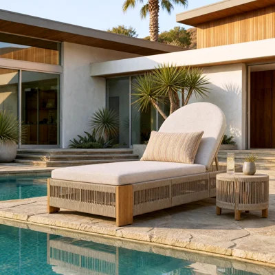 Corianne Patio Woven Rope Chaise Lounge With Adjustable Backrest & Cushions | Wayfair North America