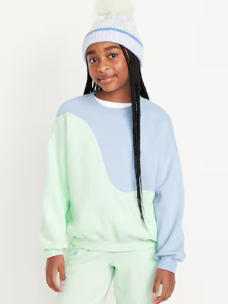 Oversized Long-Sleeve Color-Block Sweatshirt for Girls | Old Navy (US)