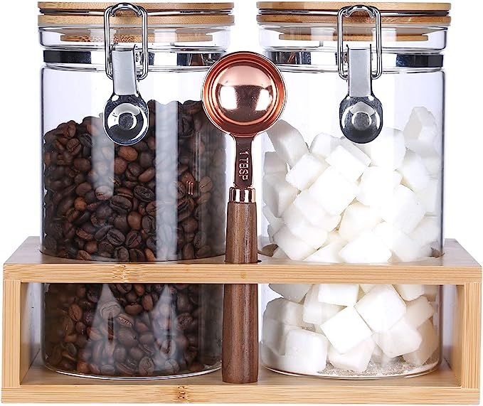 KKC Borosilicate Glass Storage Jars with Spoon (Scoop),Glass Coffee Bean Storage Containers,Airti... | Amazon (US)