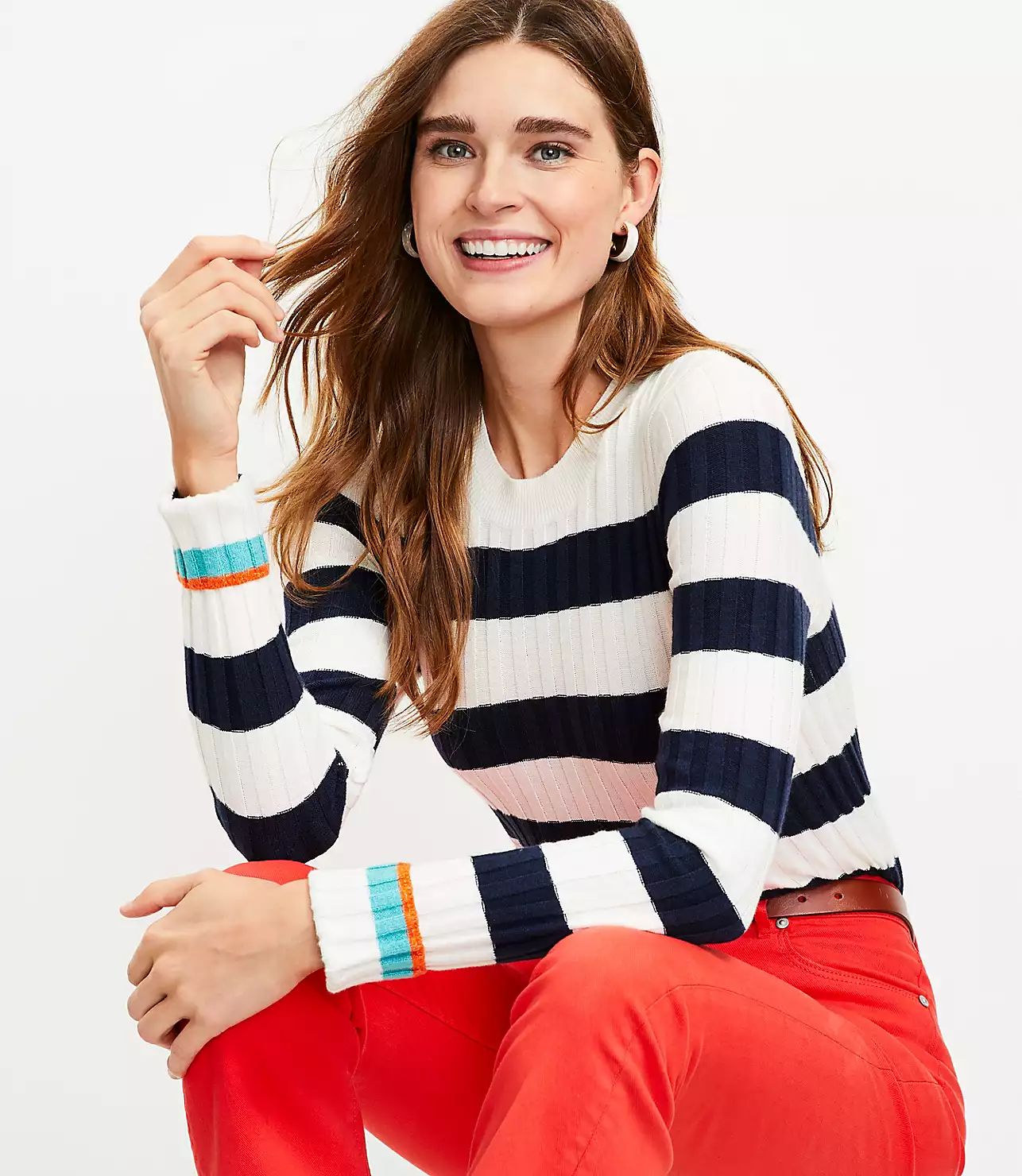 Stripe Cuffed Ribbed Sweater | LOFT