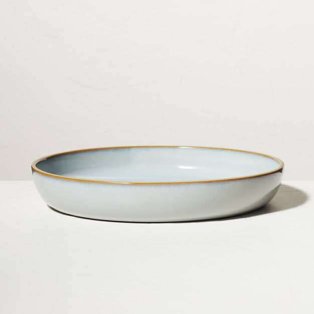 Stoneware Exposed Rim Shallow Serve Bowl Light Blue - Hearth &#38; Hand&#8482; with Magnolia | Target