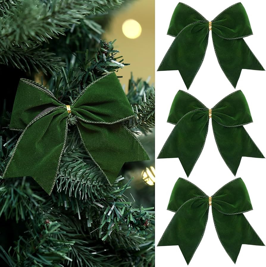 Janinka 12 Pcs Green Christmas Velvet Bows 6 Inch Rustic Wreath Gift Bows Vintage Xmas Velvet Rib... | Amazon (US)