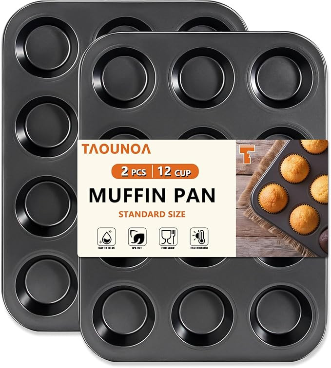 Muffin Tin, 12-Well Nonstick Cupcake Pan Set of 2, Heavy Duty Steel Muffin Pan | Amazon (US)