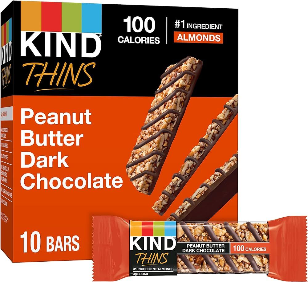 KIND THINS Peanut Butter Dark Chocolate Bars, Gluten Free, 100 Calories, 0.74 oz bars, 10 count | Amazon (US)