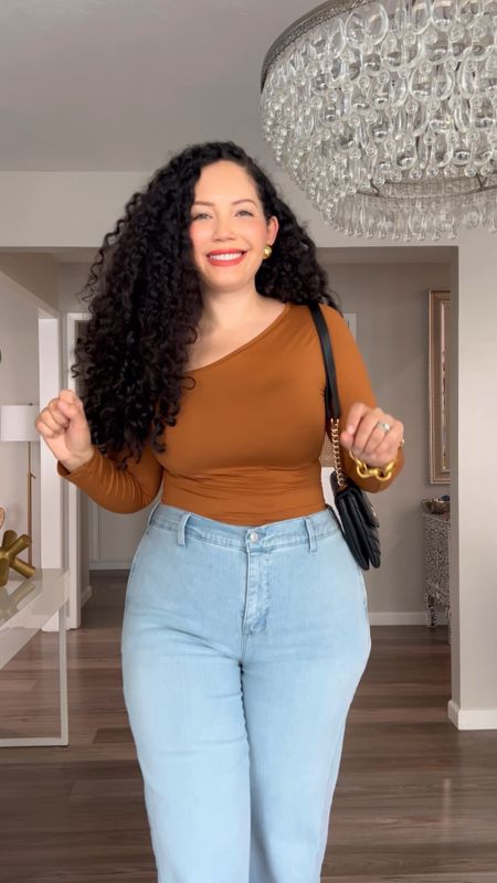 Dressy casual chic Denim trouser everyday outfit - wearing 14W in the jeans and L in the bodysuit, both run true to size and have lots of stretch. 

Walmart fashion, budget finds, affordable fashion, wide leg jeans, curvy, sexy date night, Valentine’s Day outfit 

#LTKplussize #LTKmidsize #LTKover40