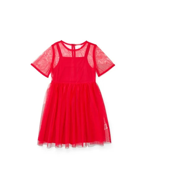 Wonder Nation Girls Mesh Tutu Dress with Short Sleeves, Sizes 4-18 & Plus | Walmart (US)
