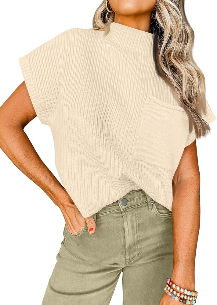 LILLUSORY Mock Neck Tops for Women Short Sleeve T-Shirts 2024 Spring Casual Pullover Tops with Po... | Amazon (US)