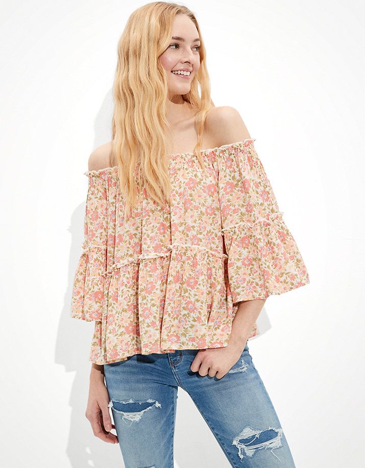 AE Bell-Sleeve Off-The-Shoulder Top | American Eagle Outfitters (US & CA)