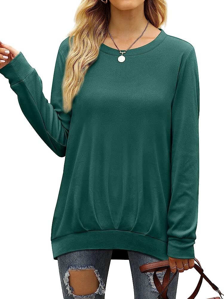 Amazon.com: Womens Green Sweatshirts Long Sleeve Casual Pullover Tops Crewneck Sweaters Winter Cl... | Amazon (US)