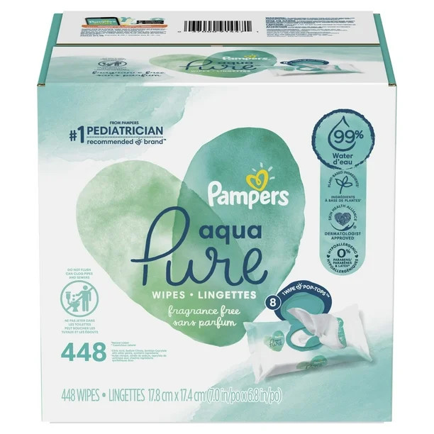 Pampers Aqua Pure Baby Wipes 8X Flip-Top Packs 448 Wipes (Select for More Options) | Walmart (US)