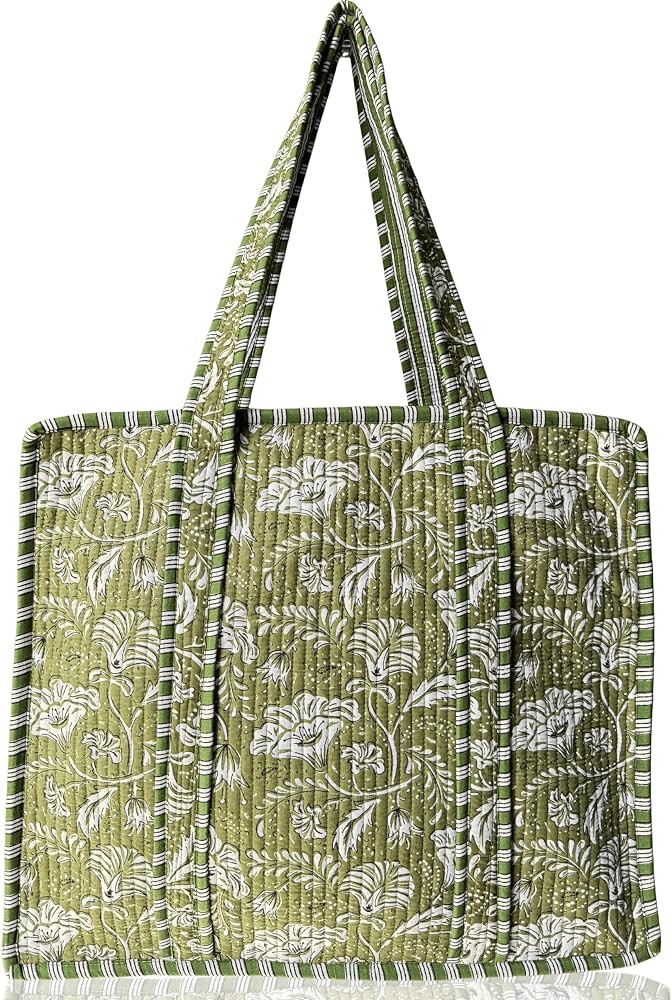 100% Cotton Quilted Tote Bag 18x16– Large Zipper Beach Bag & Travel Bag Purse Reusable Grocery ... | Amazon (US)