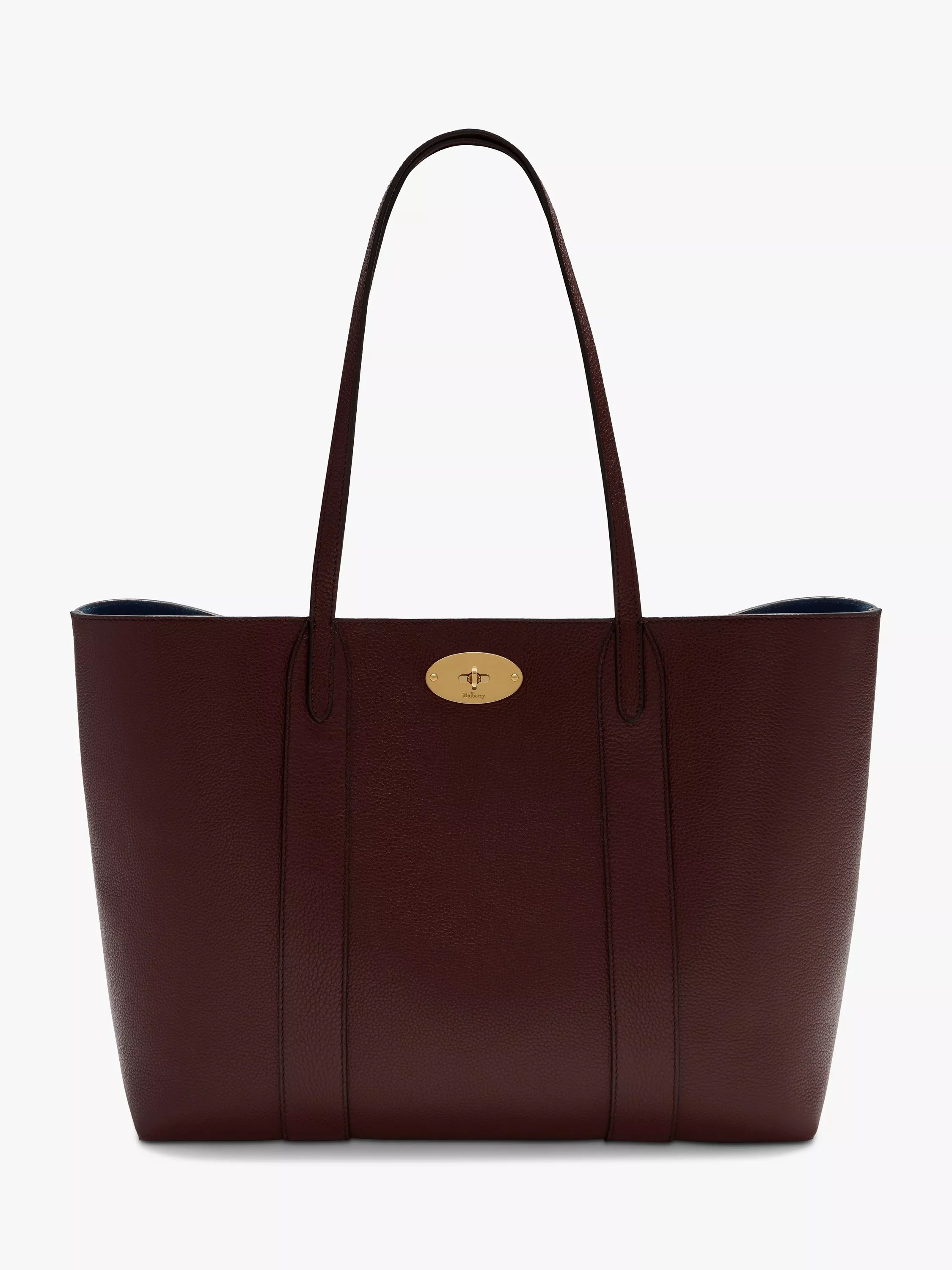 MulberryBayswater Small Classic Grain Leather Tote Bag, Red | John Lewis (UK)