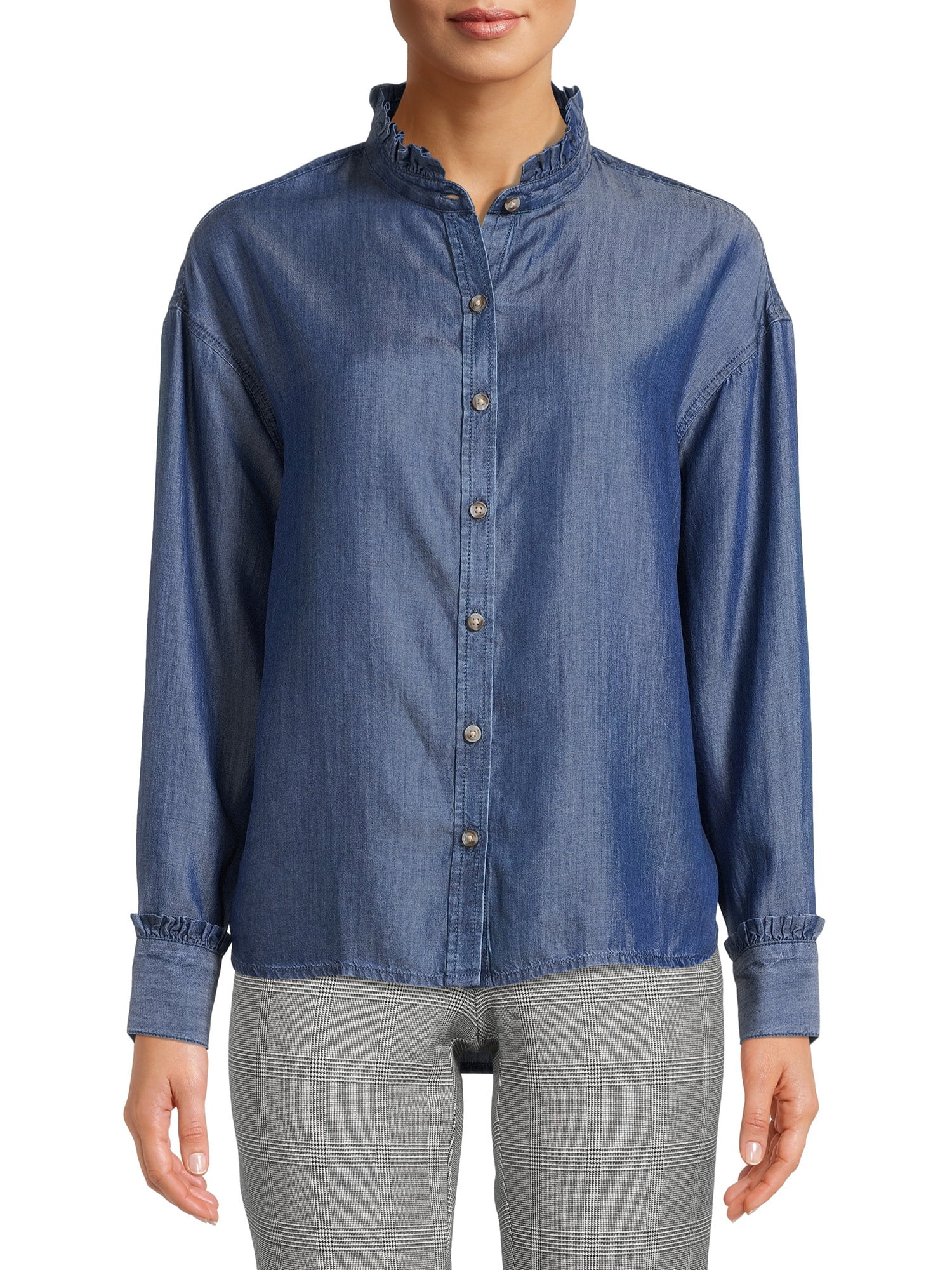 Time and Tru Women's Ruffle Collar Shirt | Walmart (US)