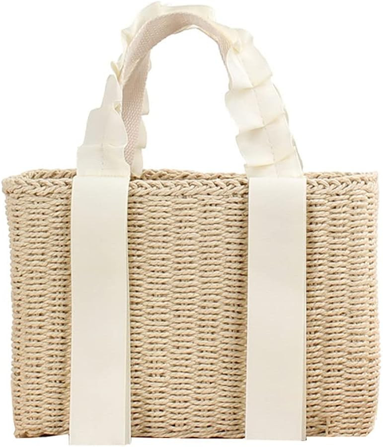 Lady Black Lace Ribbon Handbag Beige Rattan Weaving Hard Hand Woven Bag Brown | Amazon (US)