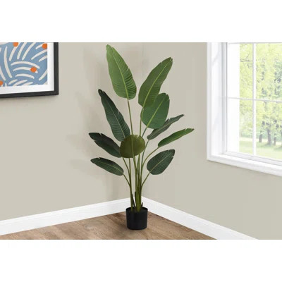 Artificial Plant, Tall, Bird Of Paradise Tree, Indoor, Faux, Fake, Floor, Greenery, Potted, Decorative, Green Leaves, Black Pot | Wayfair North America