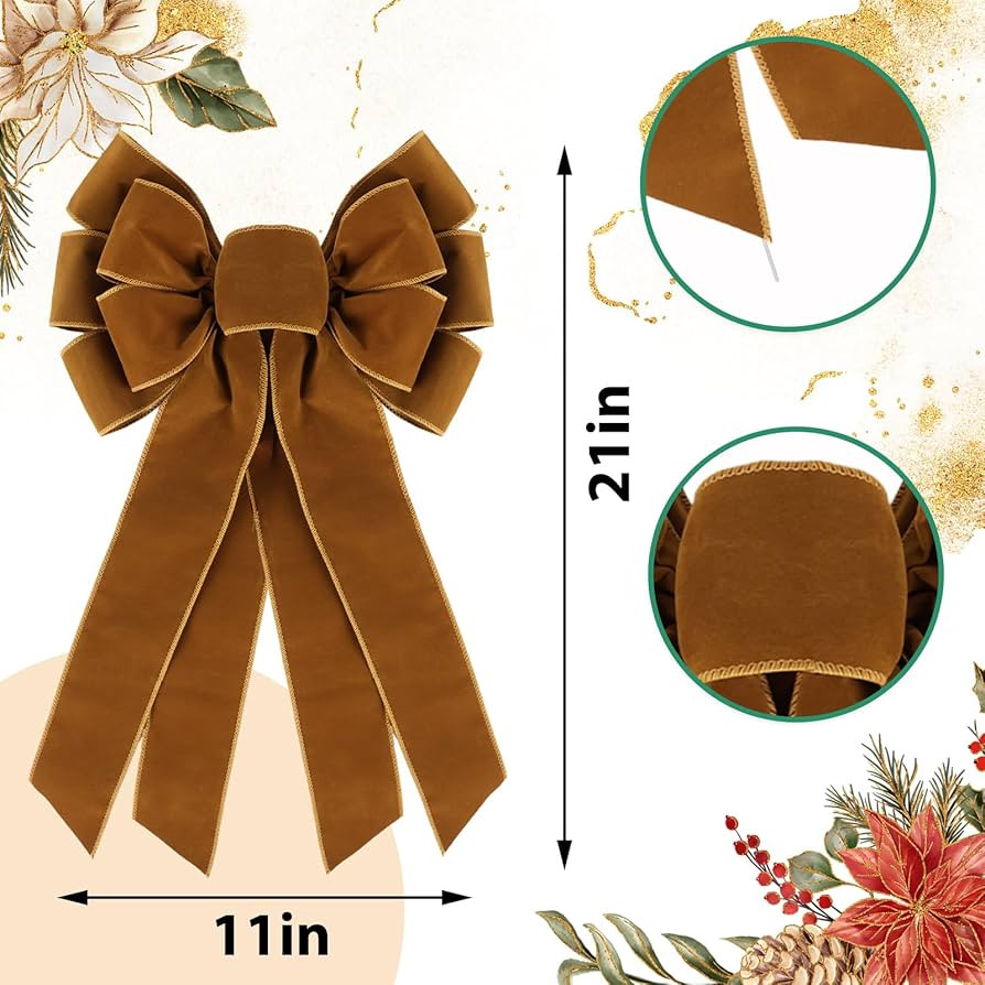 Large Brown Velvet Christmas Wreath Bow, 11 * 21" Xmas Premade Vintage Velvet Bow for Wreaths for... | Amazon (US)