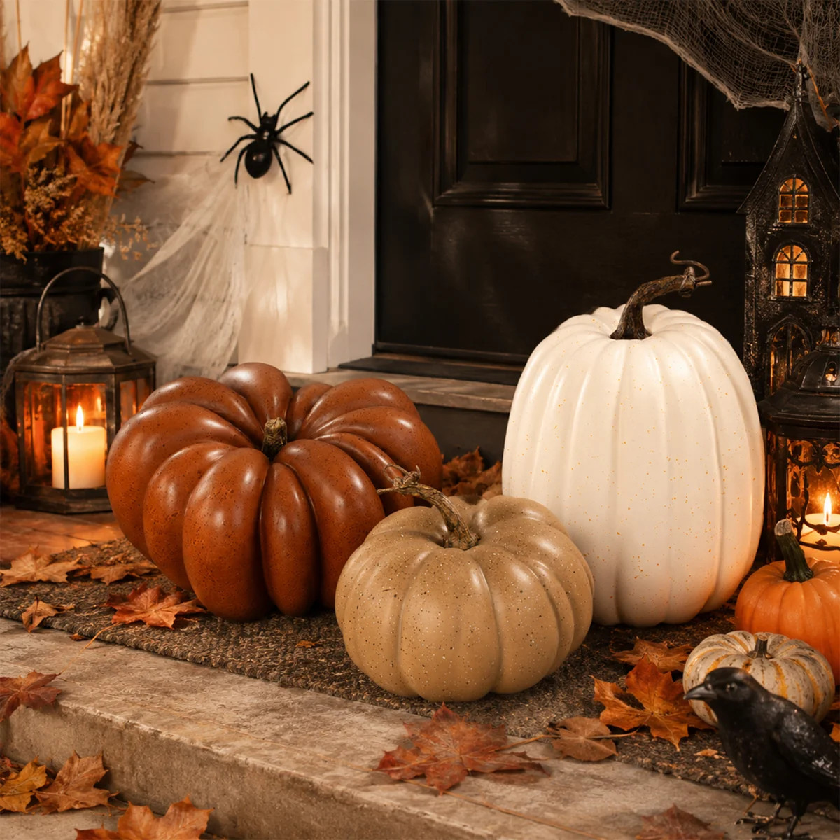 3\u2011Pack Faux Brown, Cream & Camel Halloween Pumpkins, Foam Fall Porch Decor, Autumn Porch Orn... | Wayfair North America