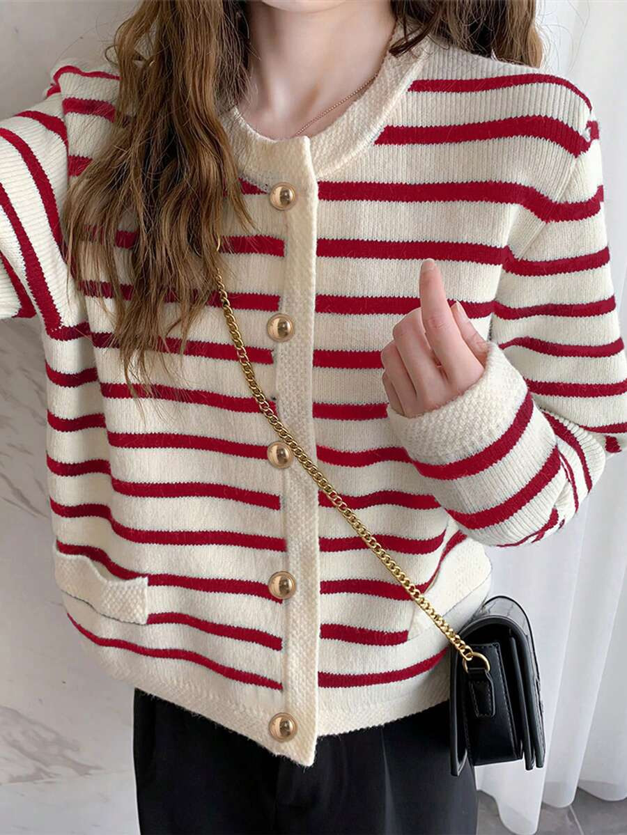 Women's Classic Striped Casual Cardigan, Autumn/Winter | SHEIN