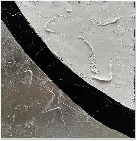 Black and White Paintings, Abstract Large Modern Oil Painting on Canvas Silver Foil Wall Art Mini... | Amazon (US)
