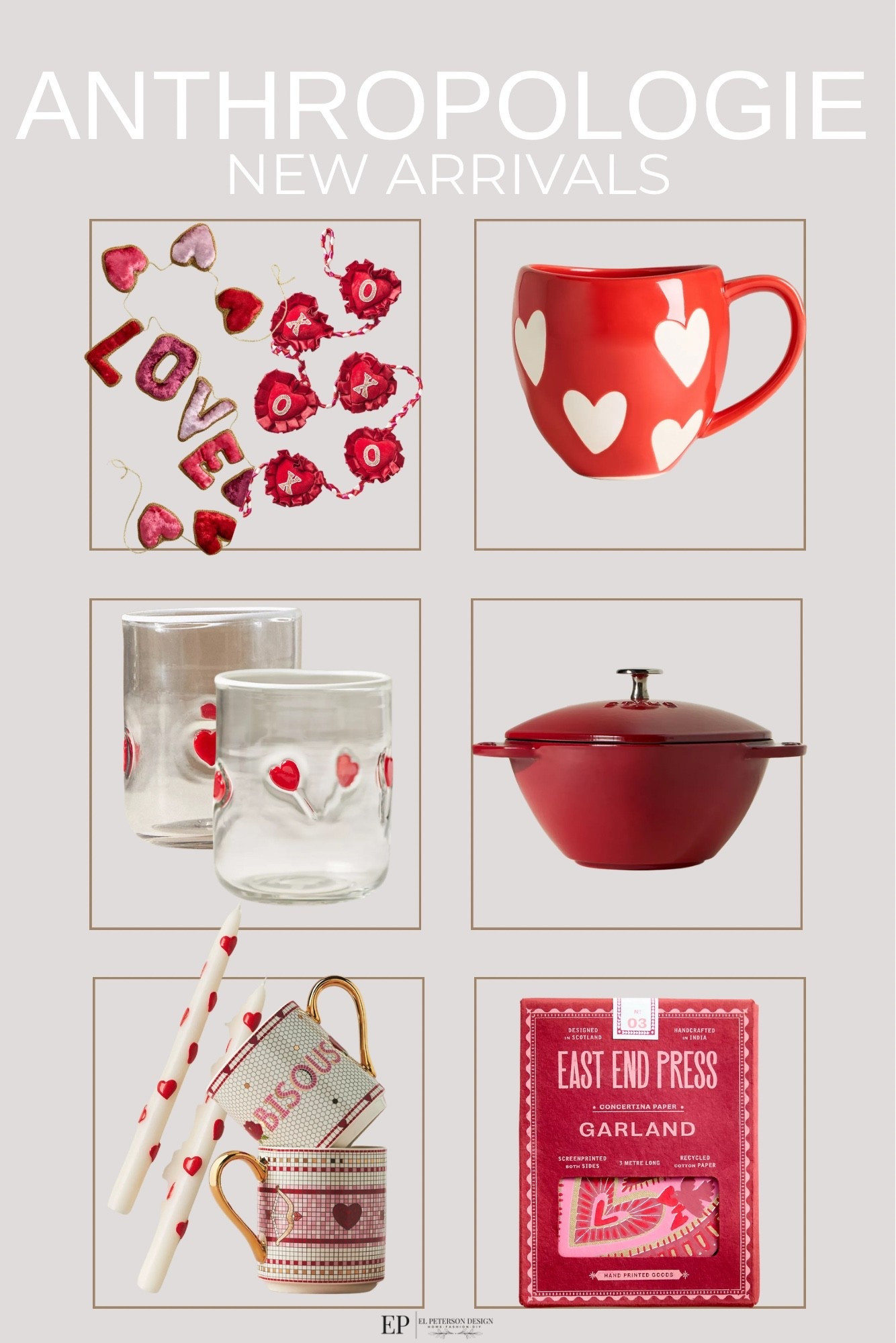 Anthropologie 
New arrivals 
Heart garland 
Drinking glasses
Mugs
Candies
Dutch oven 

#LTKHome #LTKFindsUnder100 #LTKFindsUnder50