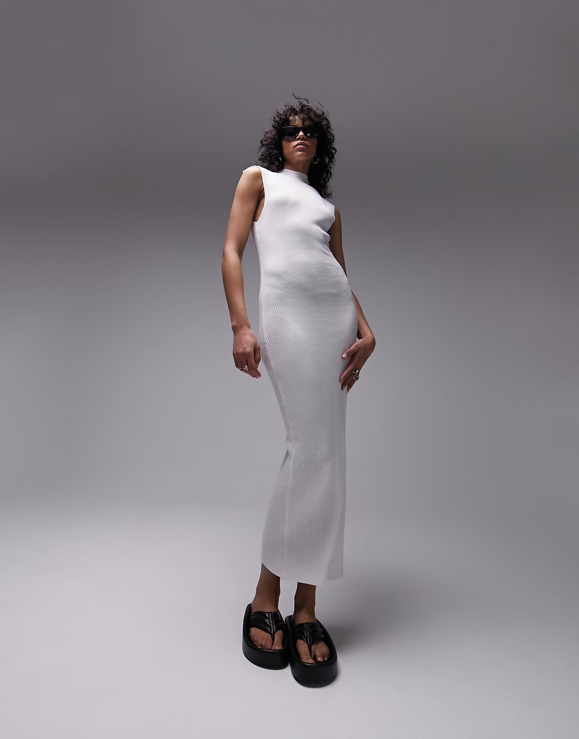 Topshop knitted wide shoulder dress in ivory | ASOS (Global)