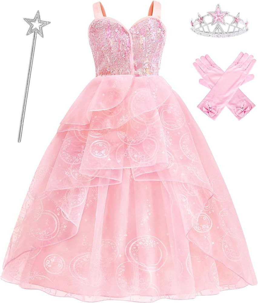 Pink Witch Costume for Girls with Crown Wand Gloves,Halloween Costume for Kids Girls Good Witches... | Amazon (US)
