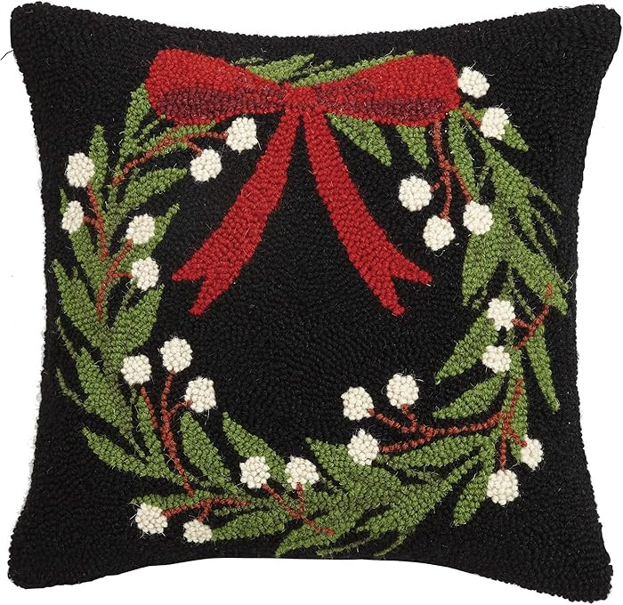 Peking Handicraft 31JES253C16SQ Wreath Holiday Hook Pillow, 16-inch Square | Amazon (US)