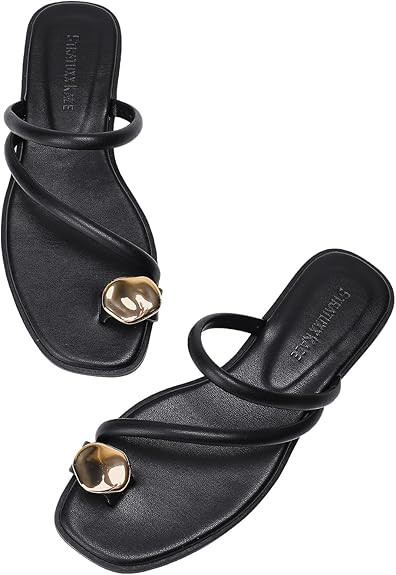 Women's Toe Ring Thong Sandals Open Toe Slide Flat Sandals Casual Summer Flip Flop Flat Sandals | Amazon (US)