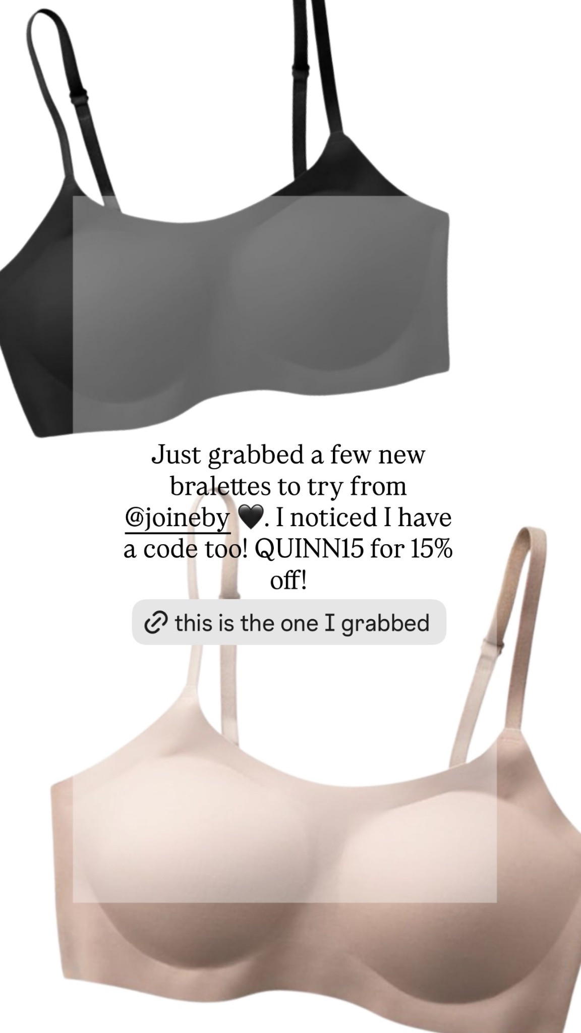 Just grabbed a few new bralettes to try from @joineby 🖤. I noticed I have a code too! QUINN15 for 15% off!