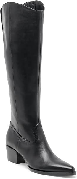 Coutgo Women Knee High Boots Wide Calf Chunky Heel Pointed Toe Zip Boots | Amazon (US)