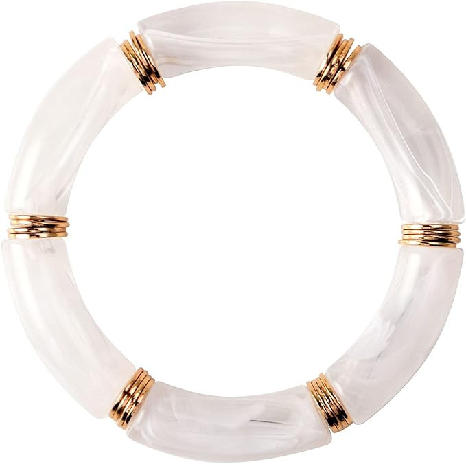 Bamboo Tube Bangles Bracelet Chunky Curved Stacking Clear Acrylic Colorful Beads Stretchable Frie... | Amazon (US)