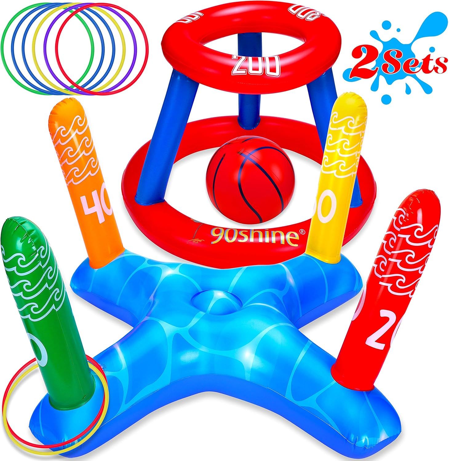 Amazon.com: 90shine Pool Toys Games Set - Floating Basketball Hoop&Inflatable Ring Toss for Kids Adu | Amazon (US)