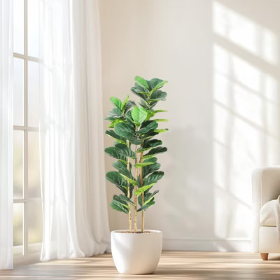 5FT Faux Fiddle Leaf Fig Tree with White Pot, Faux Trees with Artificial Plants  - Lifelike Fake Tree for Home Office Store Room Decor Indoor Outdoor | Target